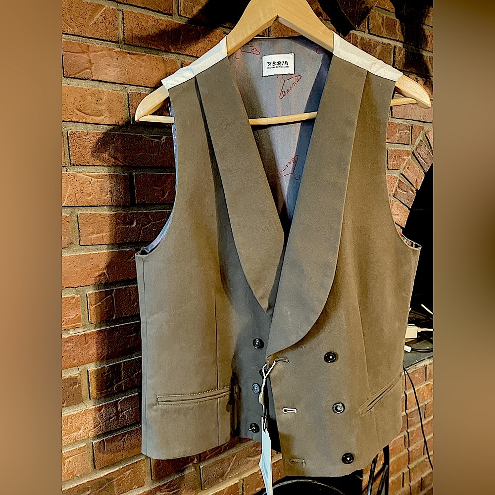 NWT Berna Italy $280 cotton dbl breast vest mil green sz L(38-40) great deal!